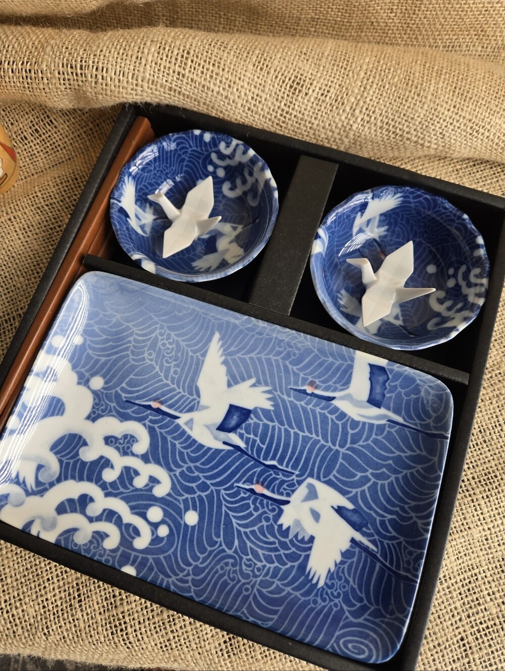 Blue Crane Porcelain Sushi Set For 2